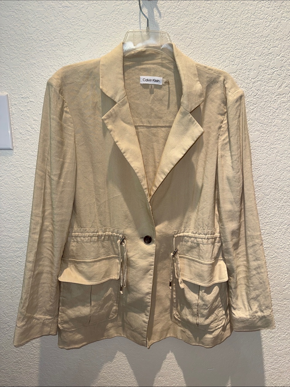 Calvin Klein Beige Drawstring Pocket Blazer